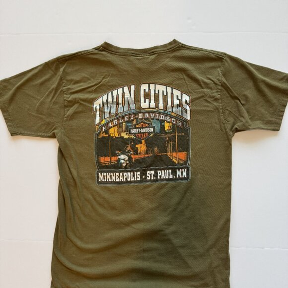 Vintage Y2K Harley Davidson 2006 Twin Cities Minneapolis MN Army Green Large Tee - Picture 3 of 6